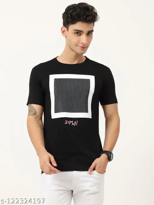 Cotton men's Squid Game t-shirt in square design. Made in India." (124 characters)