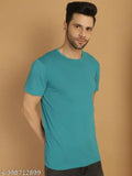 Green cotton Vimal Jonney men's regular round t-shirt with solid placement print, short sleeves, India origin