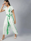 Green tie-dye rayon women's jumpsuit, short sleeves, StyleStone brand