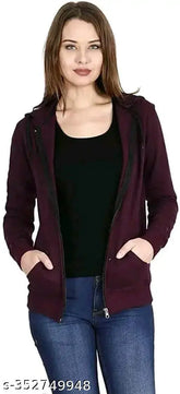 Women's wine-colored fleece zip hoodie by BARIRA FASHION, size S (34in bust, 22in length)