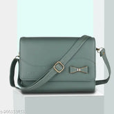 Green faux leather sling bag with detachable straps, 4 compartments, card slots - modern accessory for women