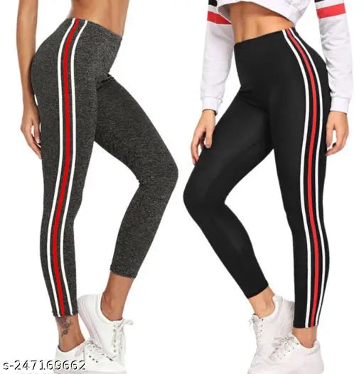 Printed cotton blend slim fit activewear track pants combo pack for women (26, 28 in x 39 in), India