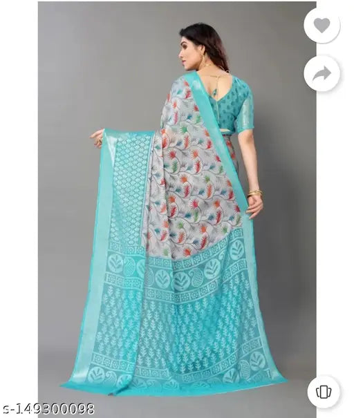 Fancy chiffon Brasso saree with semi-stitched blouse, printed design, ideal for parties, weddings, or festivals. India origin." (123 characters)