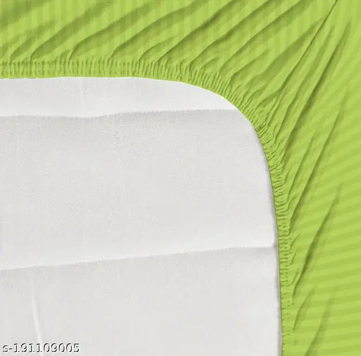 Satin stripe elastic fitted bedsheet (72x78 inches) with 2 pillow covers (17x27 inches), microfiber, adjustable for 4-8 inch mattresses, regular thread count 240, ideal for adults and summer season