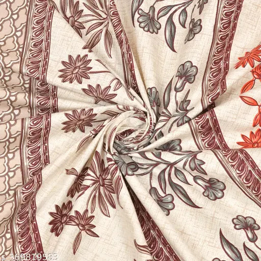 90*108 inches double cotton bedsheet, ethnic motifs by Qfab Pari Creations. Flat sheets with 2 pillow covers for summer, ideal for adults. Made in India, fine quality thread count 144
