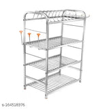 Stainless steel 4-shelf kitchen rack with dish and cutlery stand, modular storage for compact 31x24 inches kitchen