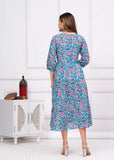 Cotton Floral Print Anarkali Kurti, three-quarter sleeves, vibrant floral print on pure cotton fabric, essential for ethnic collection