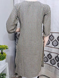Yellow woolen kurti for winter, 3/4 sleeve, printed combo. Women's straight-fit woolen frock for casual or formal wear