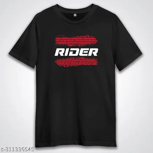 Black graphic printed rider t-shirt for men, trendy short sleeve round neck regular fit, suitable for bike, motorbike, cycling, outdoor adventures