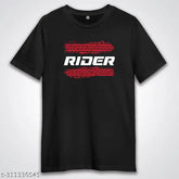 Black cotton graphic printed rider t-shirt for men, featuring short sleeves, round neck, regular fit, scooter bike, motorbike, cycling, outdoor adventuring, wanderlust travel