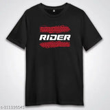 Black graphic printed rider t-shirt for men, trendy short sleeve round neck regular fit, suitable for bike, motorbike, cycling, outdoor adventures