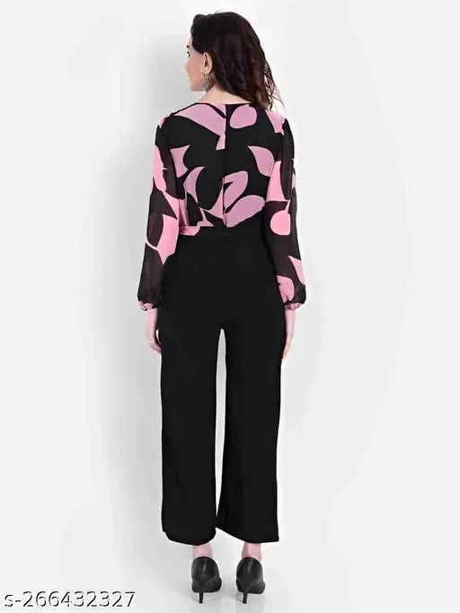 Georgette printed net jumpsuit for women, trendy long-sleeved outfit from Rawari Fashion