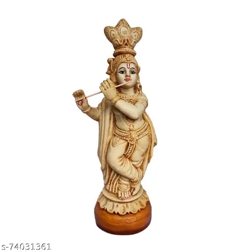 Handcrafted ivory polymarble Krishna statue, 15 feet long, perfect for home decor or religious collection