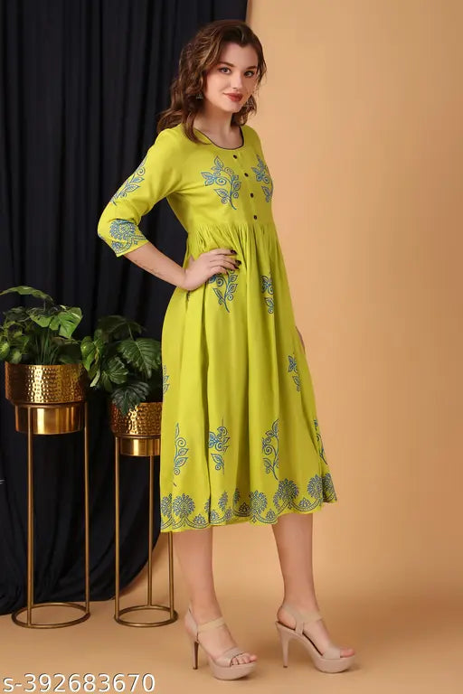 Rayon printed Anarkali gown, vibrant floral design, suitable for women & girls
