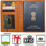 Genuine leather passport cover, brown or black, men's & women's, high-quality, RFID blocking, slim fit design