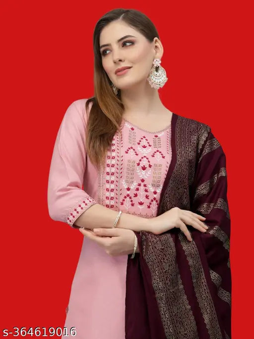 Cotton Aishani Pretty Women Kurta Set with Dupatta and Bottomwear, three-quarter sleeve printed design in various sizes from S to XXXL