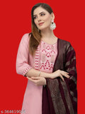 Cotton Aishani Pretty Women Kurta Set with Dupatta and Bottomwear, three-quarter sleeve printed design in various sizes from S to XXXL
