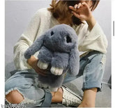 Soft synthetic plush bunny sling bag with chain and smooth zipper, solid color, free size (10x11x10 in), perfect for school or travel, Indian-made girls' accessory