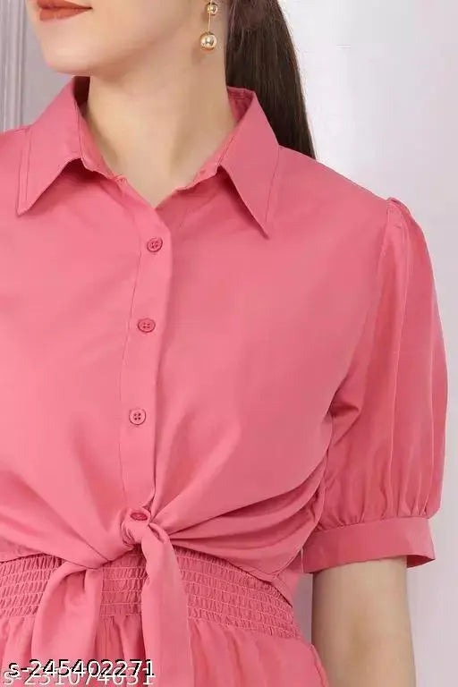 Short sleeve crepe 2 Psc jumpsuit, solid net, size S (34in bust, 44in length, 28in waist), Indian-made