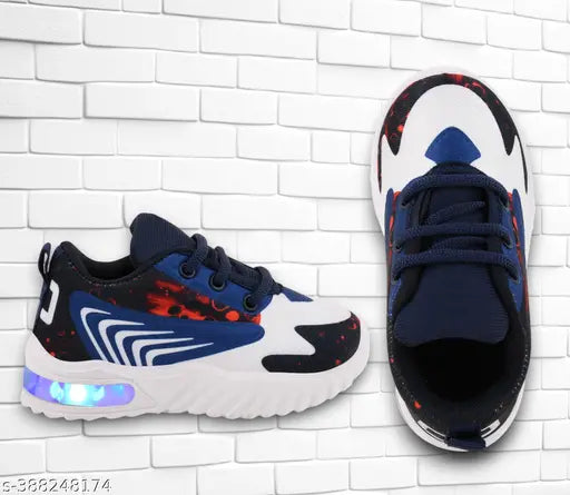 Handly Collection T202Red LED Velcro Kids Shoes - Lightweight, breathable, durable, and comfortable for outdoor sports, featuring color-changing lighting effects