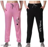 Women's pink black cotton blend casual trackpants set (2 pack) - perfect for gym, yoga, or loungewear