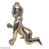 Brass Krishna Idol, Divine Bazaar 5" Laddu Gopal Statue - Antique Indian brass murti Kanha ji on display