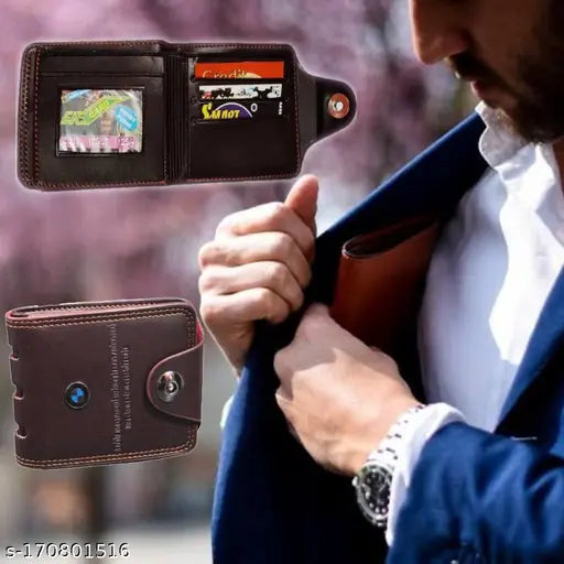 Faux leather wallet, 2 compartments, perfect for men's essentials, solid pattern, made in India