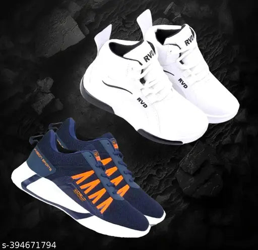 Multicolor EVA sole running shoes for kids (pack of 2) - striped net pattern, ideal for active boys, lace-up fastening