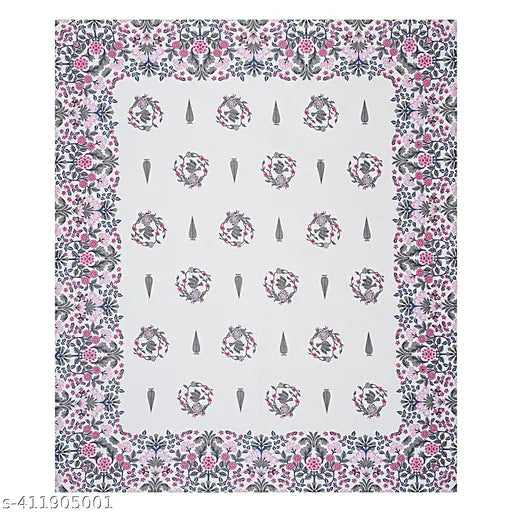 Attractive cotton flat sheets in botanical print, 144 thread count, ideal for summer, adult use. Double King size from India