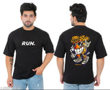 AZF summer trendy down shoulder half sleeve round neck cotton blend printed men's oversized t-shirt in dual colors with front pockets and zip detailing