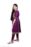 Embellished Rayon Kurta & Pajama Set for Girls (A-line, 3/4 Sleeve), Ethnic Indian Wear