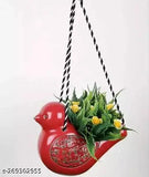 Ceramic hanging birds in red and white, pack of 2 for garden decor - vibrant and stylish bird showpiece