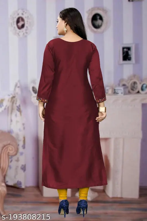 Maroon pashmina fabric Kashmiri style designer women's stitched kurta with three-quarter sleeves and printed combo, Indian ethnic wear for ladies