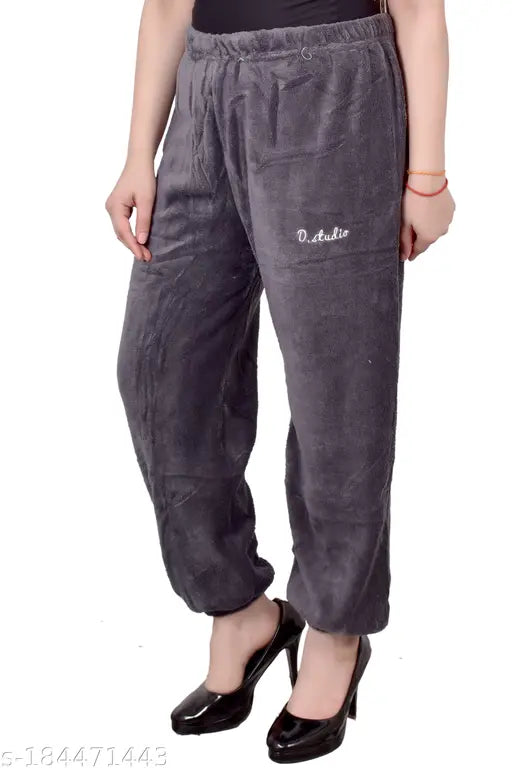 Velvet winter pyjamas for ladies, free size with waist 32in, length 38in, hip 36in. Soft and high-quality velour sleepwear from India
