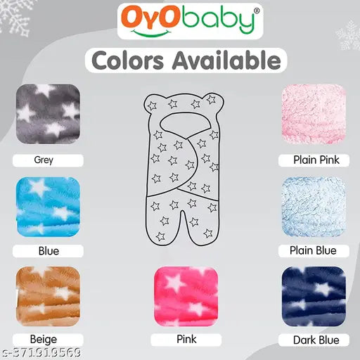 Fleece hooded baby blanket (Star Dark Blue), ultra-lightweight & warm, great gift for 0-6 months, soft, machine-stitched, all-season use, Indian brand