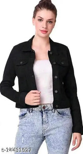 Solid denim long sleeve jacket, "Flying Beautiful" design, available in sizes S-XL from India