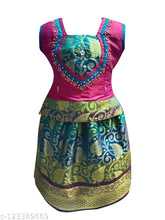 Girls traditional cotton-silk Lehenga choli set, sleeveless, solid pattern, ready-to-wear for festivals, 6-8 years, Indian origin