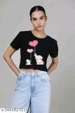 Printed net cotton blend short sleeves summer special crop fabric, vibrant Indian design for casual wear