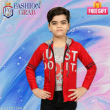 Cotton blend hoodie jacket with printed T-shirt for boys, versatile and breathable fashion