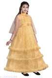 Three-Quarter Sleeve Embellished Net Girls Gown Dress India, size 4-5 years (bust 24in, length 32in), vibrant party wear for young girls