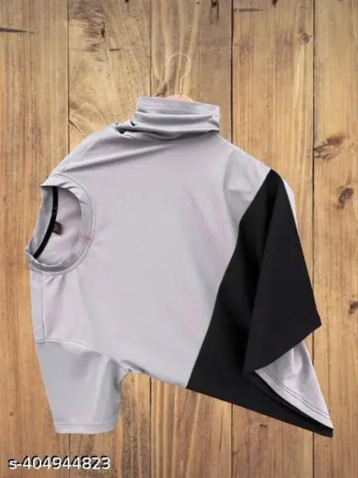 Indian cotton round neck Shakti Men T-shirt, colorblocked with short sleeves and a single size M (38in chest, 27in length)