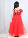 Red embellished net gown for kids party wear, featuring striking red bodice with eye-catching details. Perfect for special occasions like birthdays or holidays. Soft, comfortable fabric ensures all-day comfort. Size: 1-2 Years (Bust 22in, Length 28in), Made in India. #KidsFashion #PartyGown #GirlsStyle #RedDress #GlamorousWear #EmbellishedDress #CelebrateInStyle