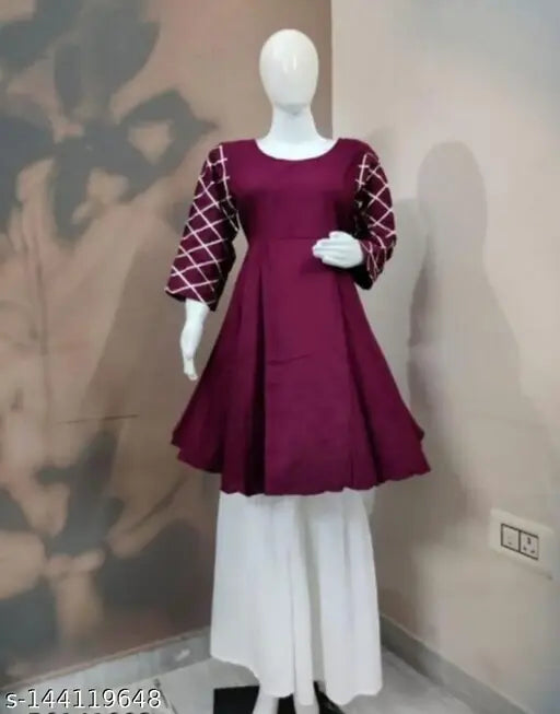 Rayon sharara ghera full dress with palazzos, solid color three-quarter sleeves Indian traditional outfit