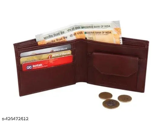 Men's faux leather wallet, solid pattern, 2 compartments, free size, made in India
