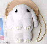 Soft pink plush bunny sling bag with chain and smooth zipper for girls, adorable accessory