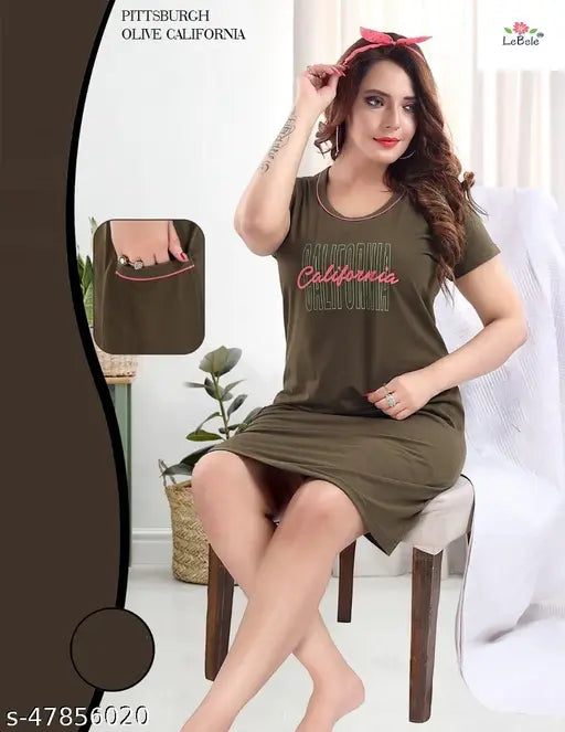 Luxurious hosiery nighty, printed net pyjamas with short sleeves, XXL size, India origin