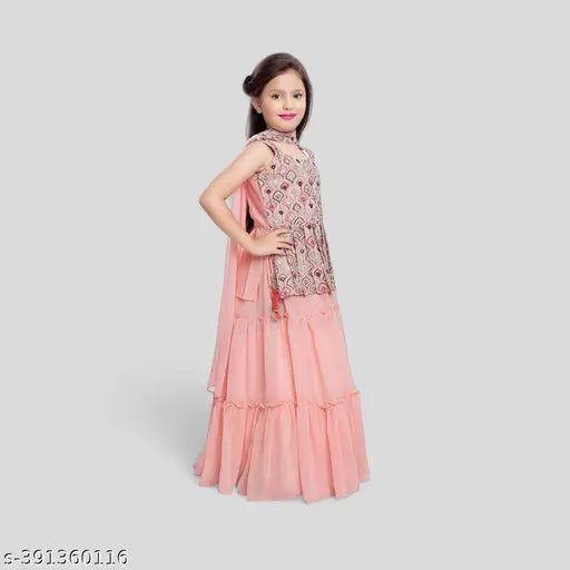 Georgette partywear lehenga choli for girls, embellished with sequins and thread work, Indian festival attire