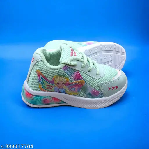 Minty fresh mesh & PVC shoes for kids (2-10 years), printed design with lace-up detail on display
