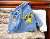 Blue denim jacket for kids, printed with cute design, size 3-4 years (India origin)