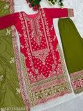 New Designer heavy faux Georgette Pakistani suit in embroidered style - Indian embellished kurta & bottomwear